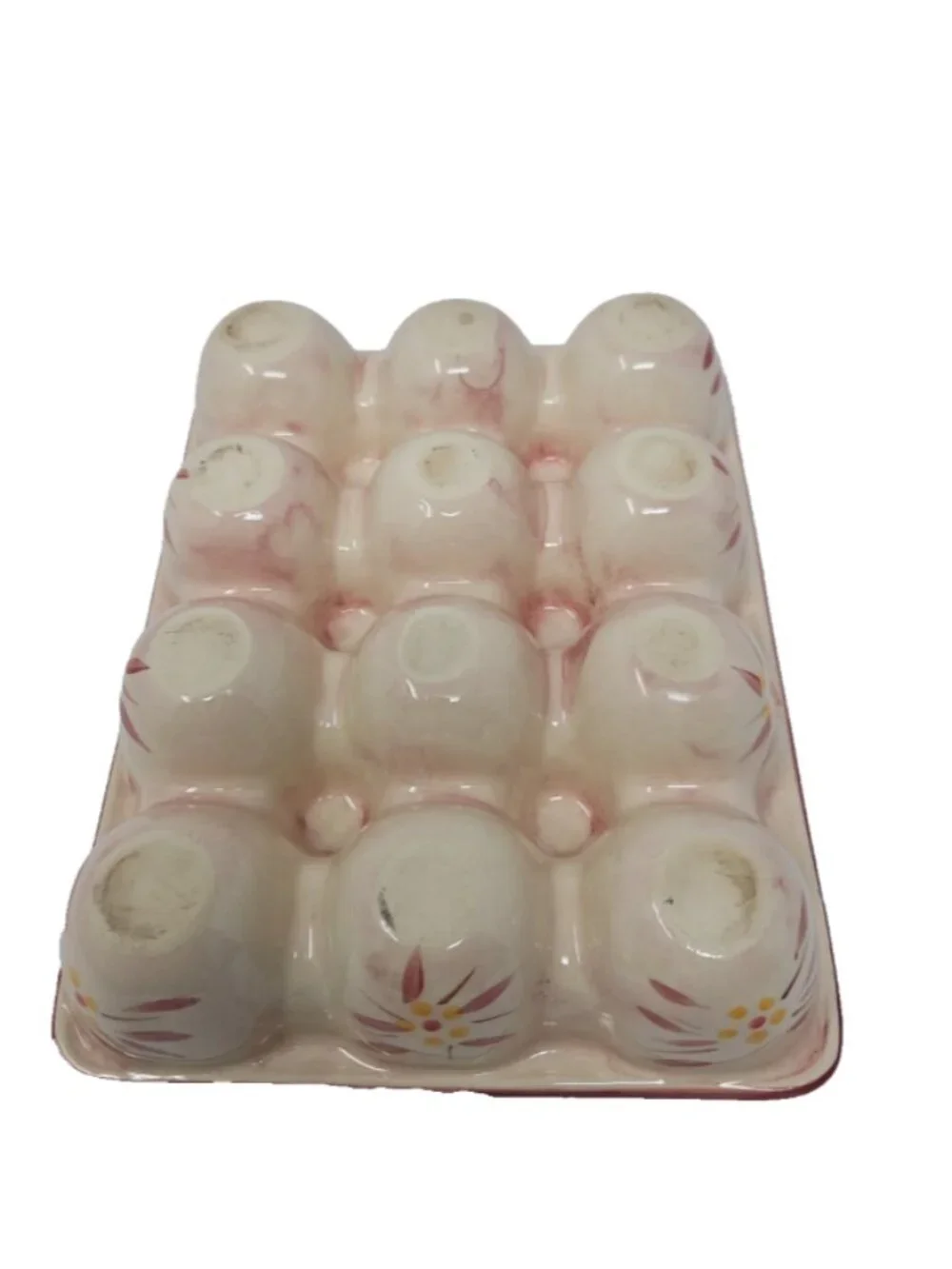 Vintage Old World Temptations Tara 12 Egg Holder Carton Crate Polish Pottery Red